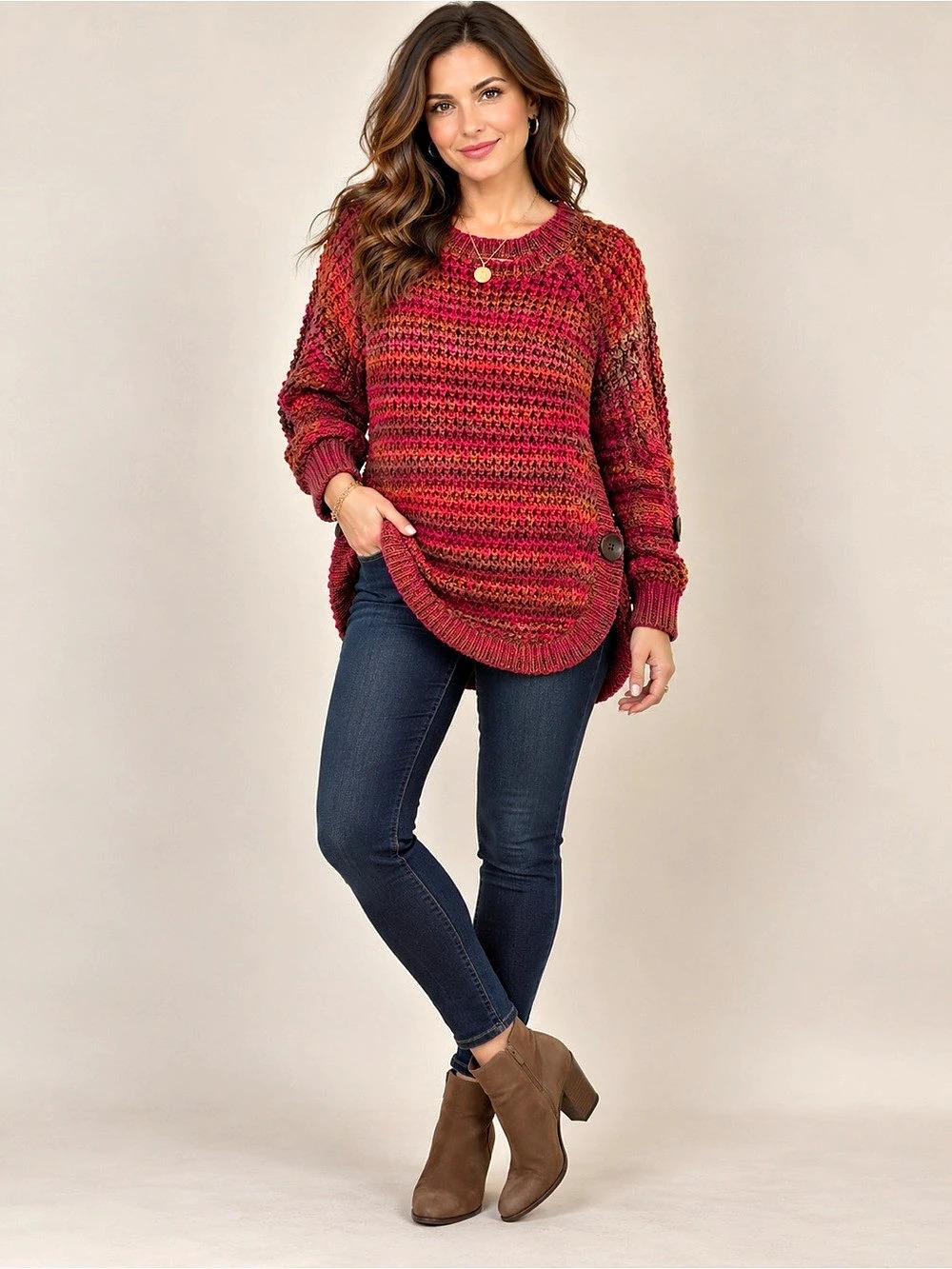Ronnie Salloway Magenta Multicolor Chunky Knit Sweater Size Small